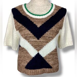 Maeve Cream Graphic Shrunken Tee Short Sleeve Sweater Anthropologie brown black